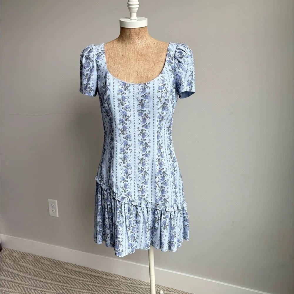 LoveShackFancy Solus Blue Floral Mini Dress Size 4 NEW!